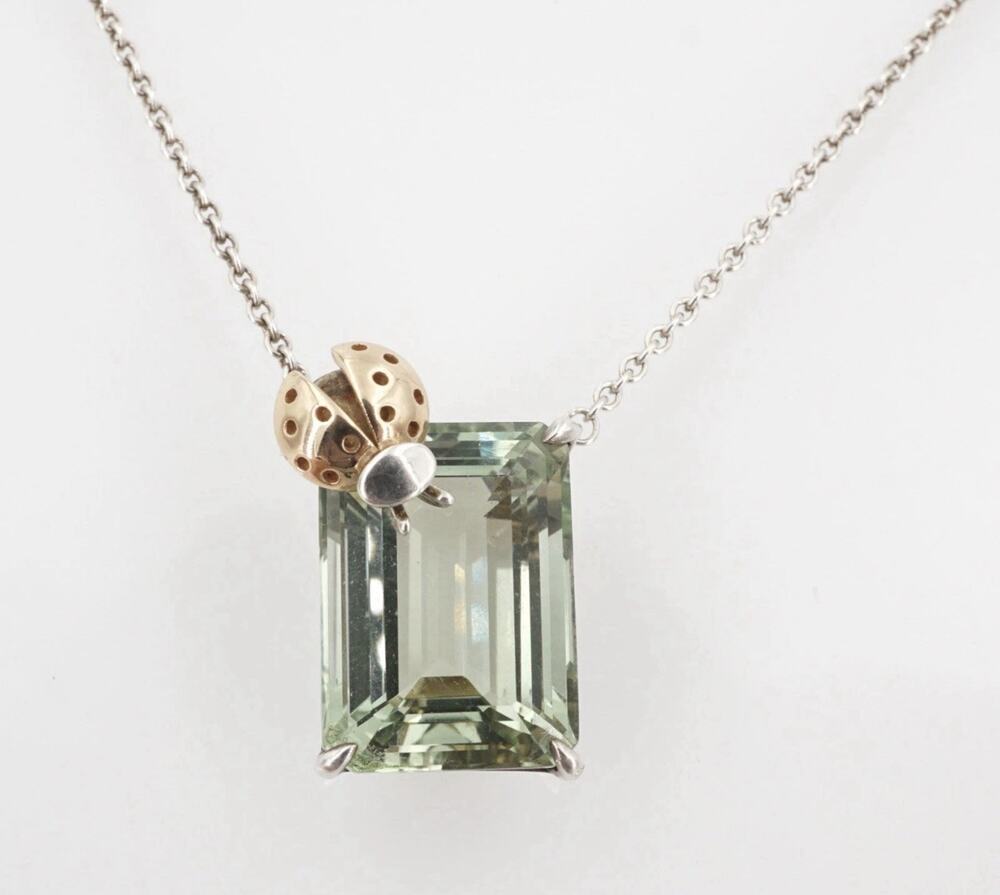 Tiffany & Co. Love Bug Necklace Prasiolite Sterling Silver 18k Gold Necklace 20”